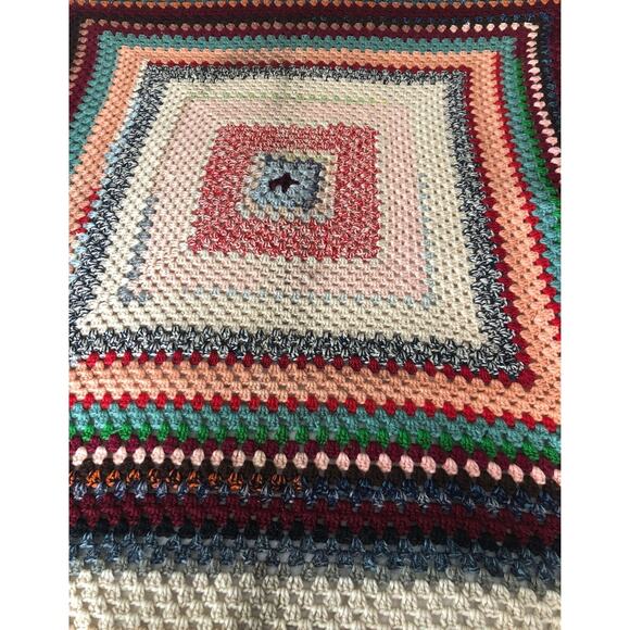 American Vintage Hand Crocheted blanket multi coloured 66"x66" - Picture 4 of 9